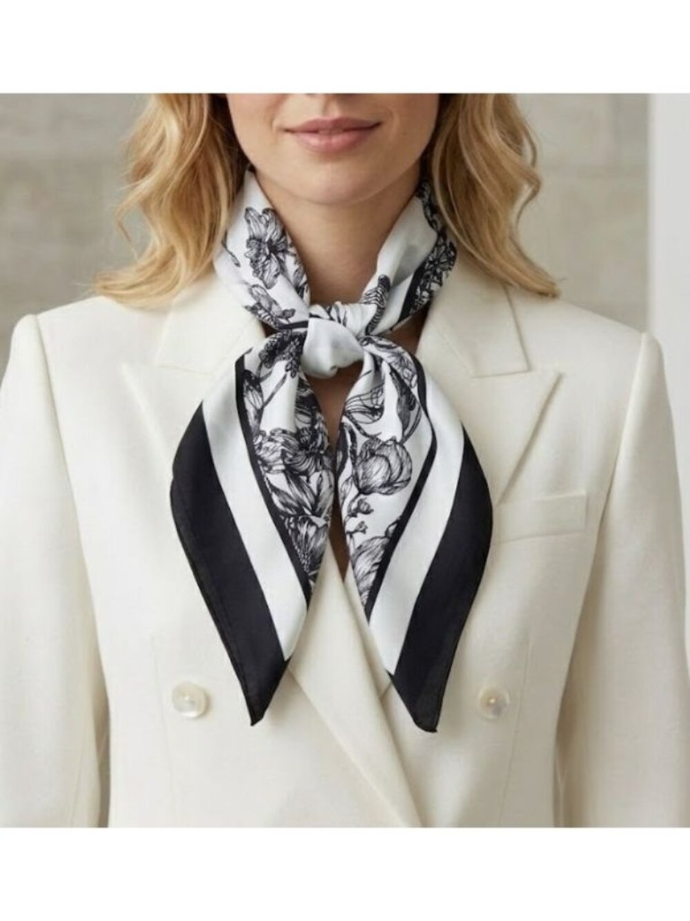 ⭐New Elegant Bandana Square Scarf Silky Satin BLACK WHITE Wrap Stylish luxurious